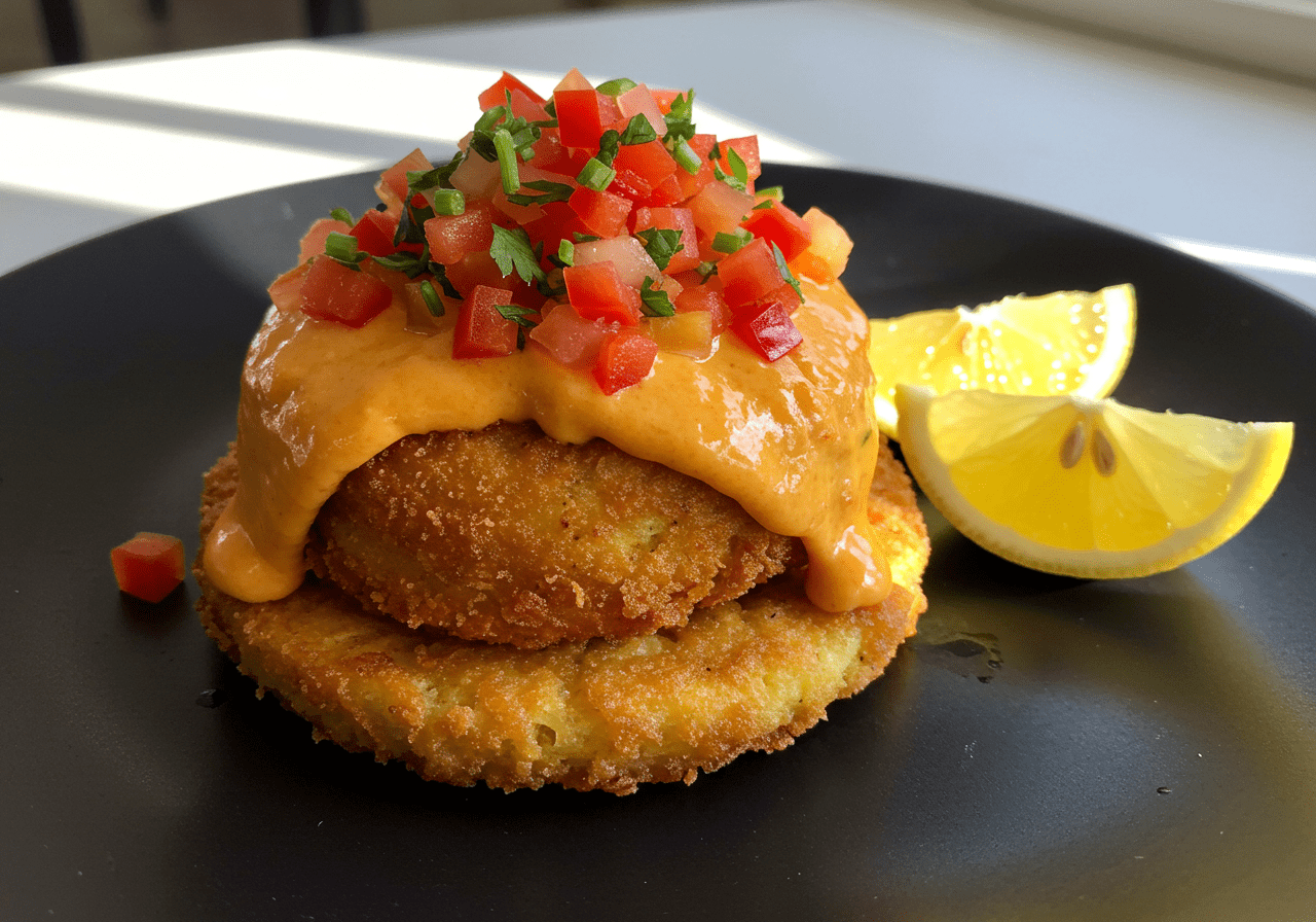 Final presentation of Acarajé Explosivo do Nordeste com Molho Apimentado, a colorful and spicy dish.