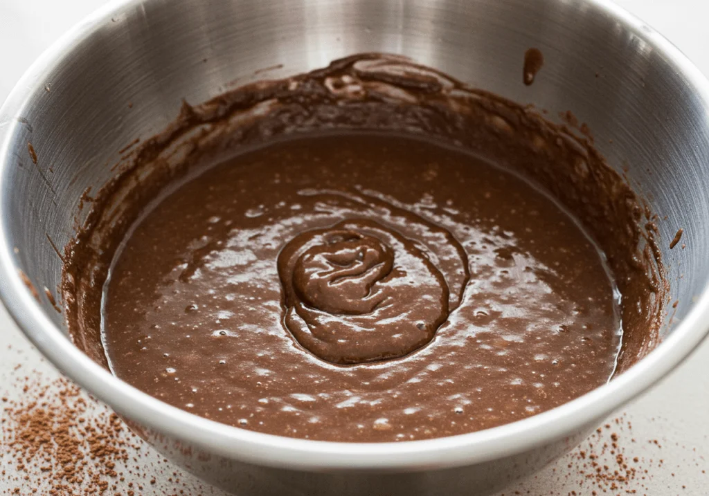 Mistura de massa de Bolo de Banana com Chocolate pronta para ser assada.
