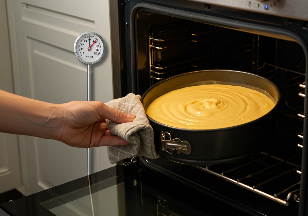 Forma de bolo com massa sendo colocada no forno para assar Bolo de Coco com Doce de Leite.