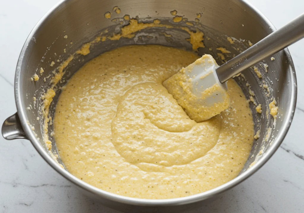 Massa homogênea para bolo de fubá com erva-doce, pronta para ser assada.