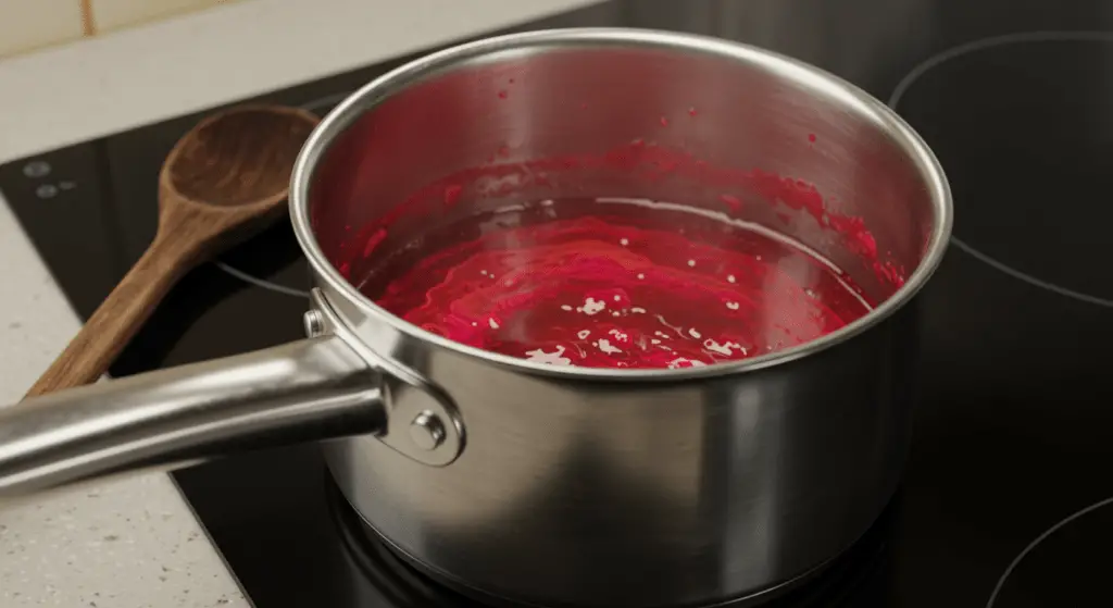 Panela com azeite de dendê aquecendo no fogão para o Vatapá Cremoso com Toque Divino.