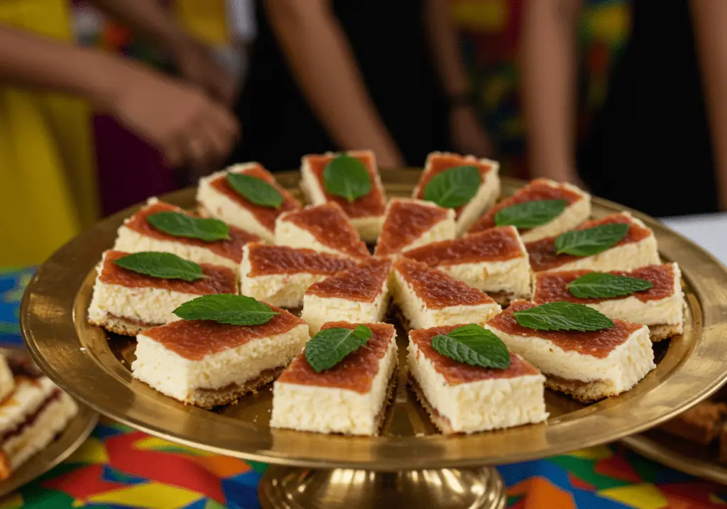 Prato elegante com Romeu e Julieta Apaixonado, decorado com folhas de hortelã, perfeito para festas brasileiras.
