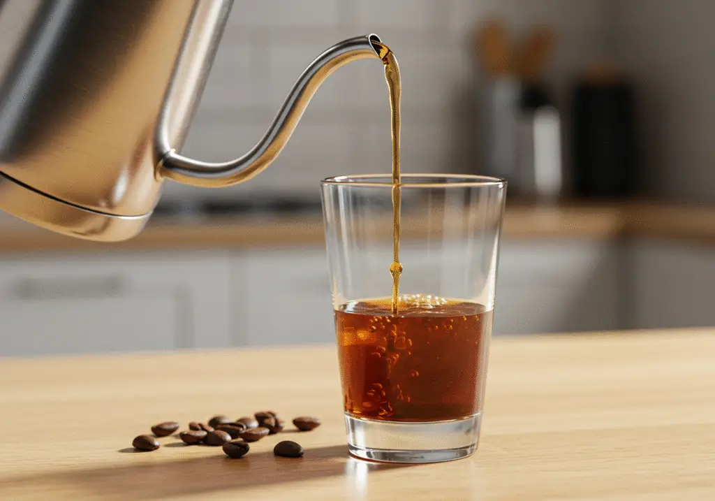 Copo para café sendo preenchido com café fresco, criando uma experiência de cafeína perfeita.