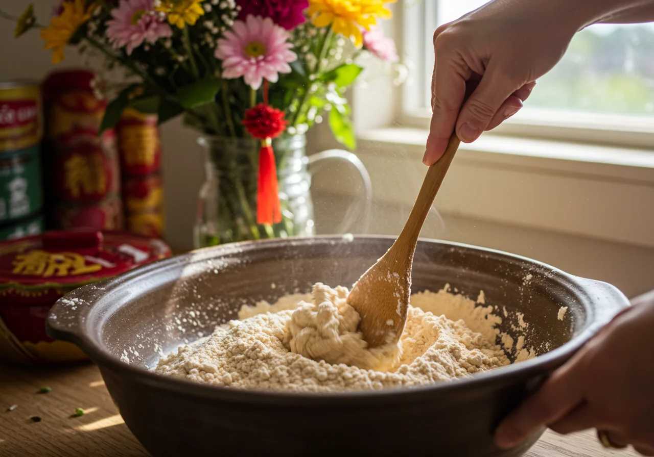 Mixing ingredients for flor copo de leite rua jardim decoration process.