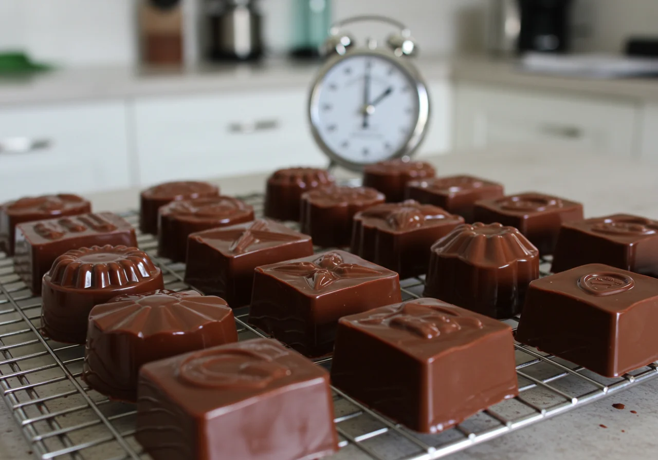 Moldes de chocolate resfriando para Ovo de Pascoa Caseiro, prontos para a embalagem ovo de páscoa.