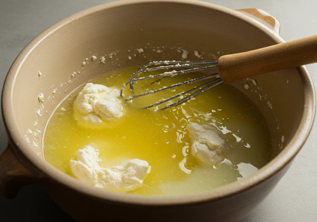 Mistura de coalho e suco de limão para fabricar queijo amarelo caseiro Minas.