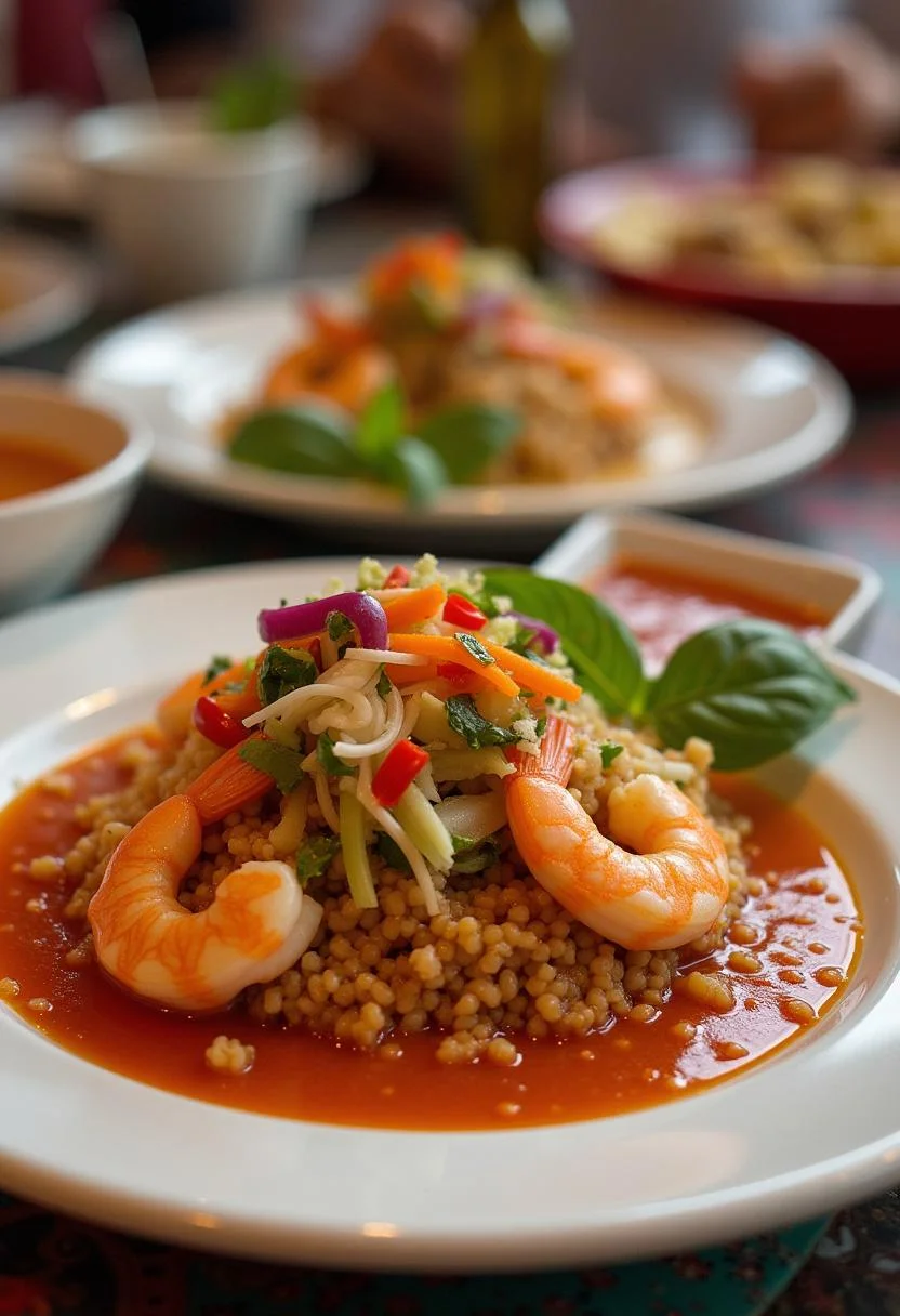 Acarajé Baiano Saboroso recheado com camarões e salada, perfeito para uma refeição deliciosa.