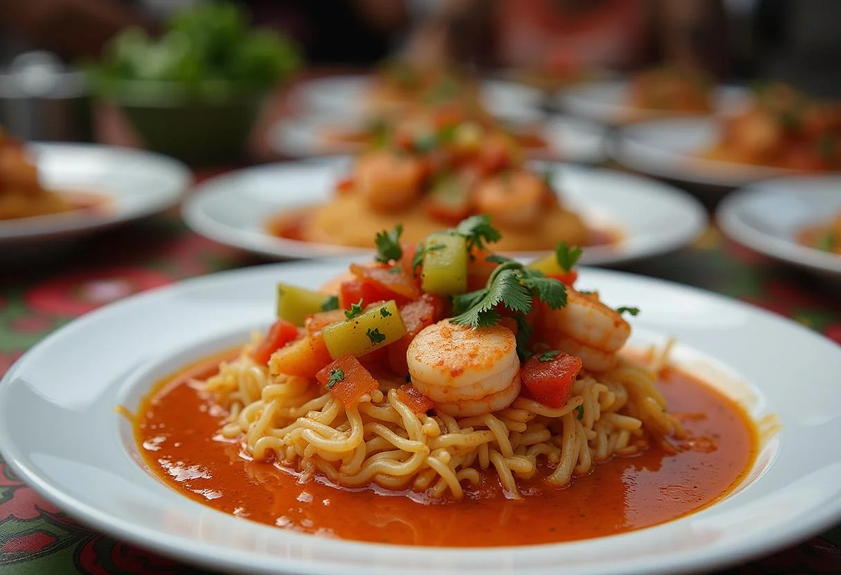 Acarajé Baiano Saboroso recheado com camarões e salada, perfeito para uma refeição deliciosa.