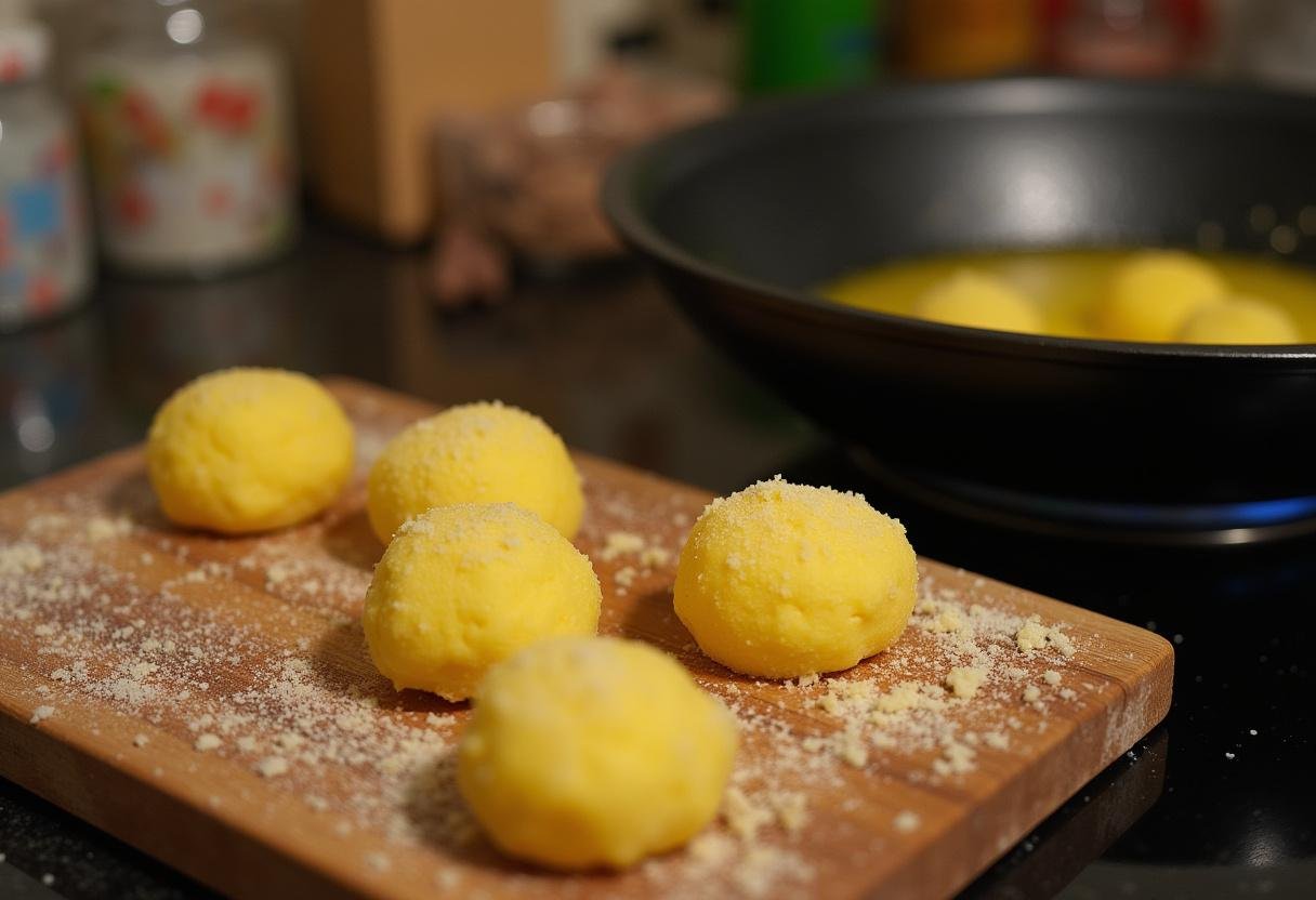 Molding acarajé mixture into balls for Acarajé Explosivo do Nordeste com Molho Apimentado.