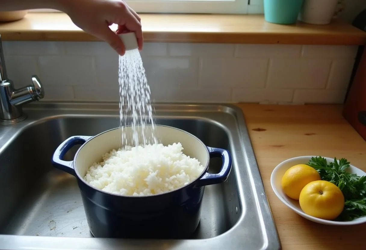 Lavando arroz para a receita de Arroz com Pequi Aromático.