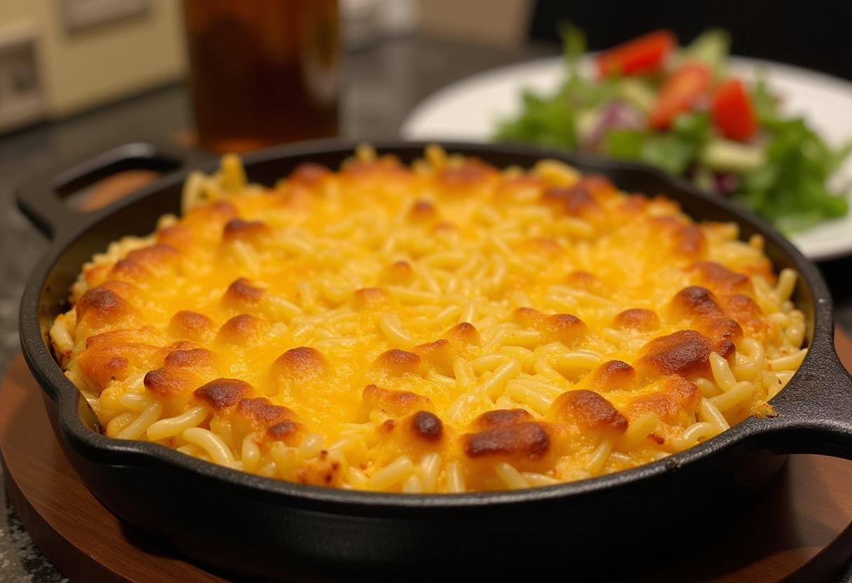Arroz de Forno Completo com Queijo Derretido dourado e gratinado, perfeito para servir.