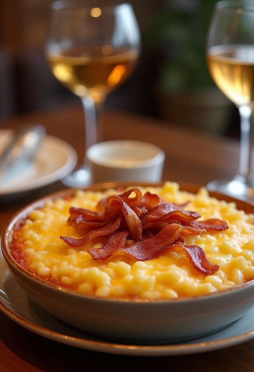 Finished Arroz de Forno Completo com Queijo Derretido e Bacon, ready to eat.