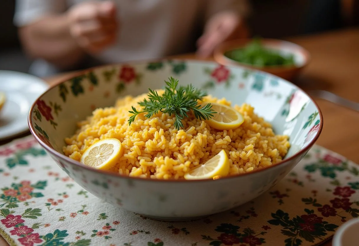 Arroz de polvo saboroso servido em uma tigela, perfeito para uma refeição deliciosa.