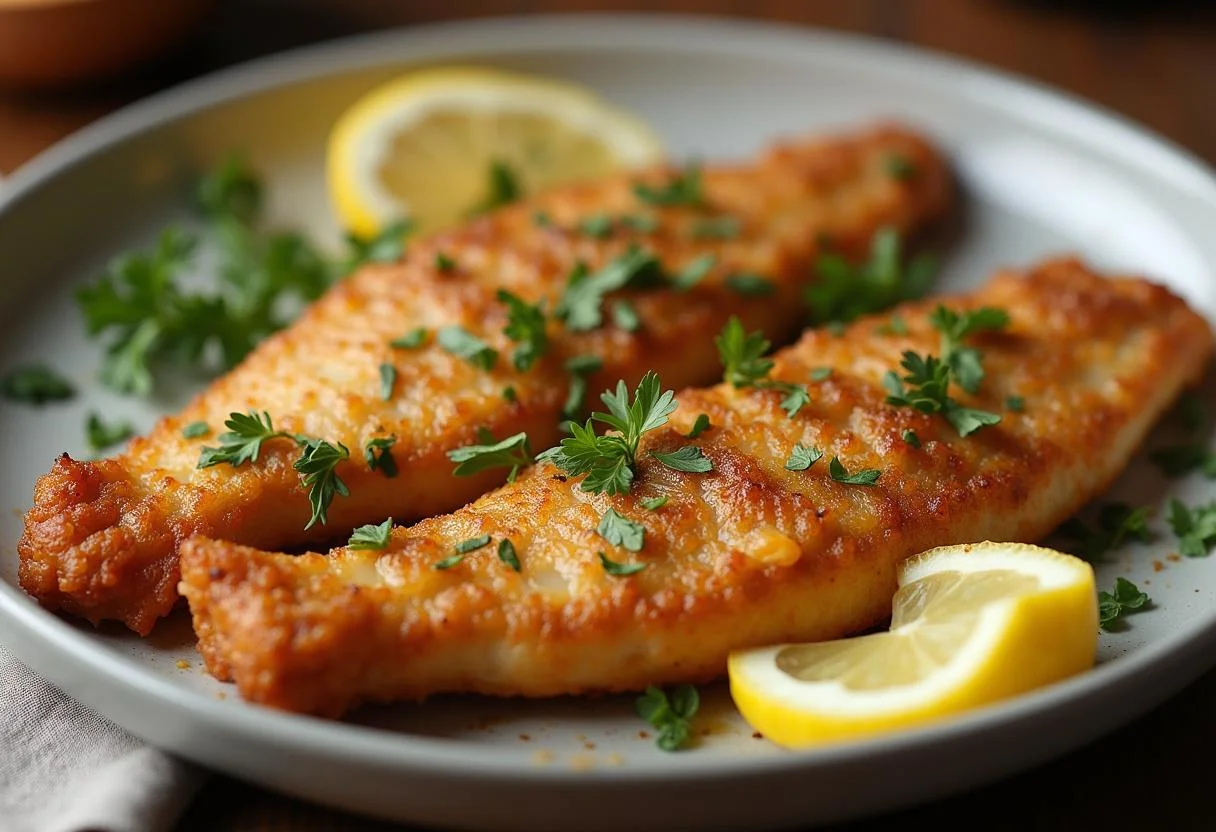 Served bacalhau gadus morhua, garnished with herbs and lemon, ideal for a delicious dining experience.