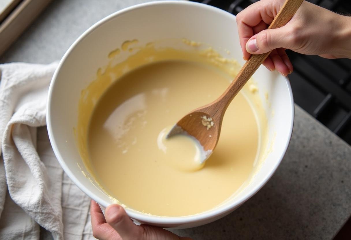 Massa do bolinho de chuva sendo misturada até ficar homogênea.