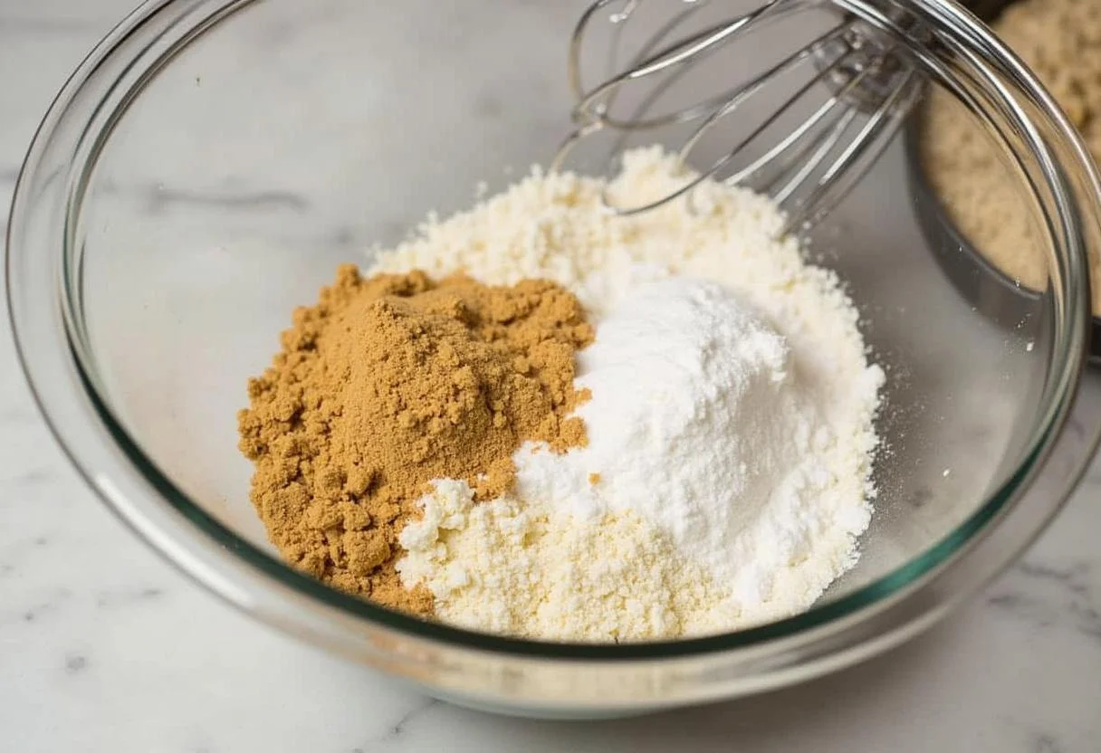 Ingredientes do Bolo de Amendoim com Doce de Leite prontos para serem misturados.