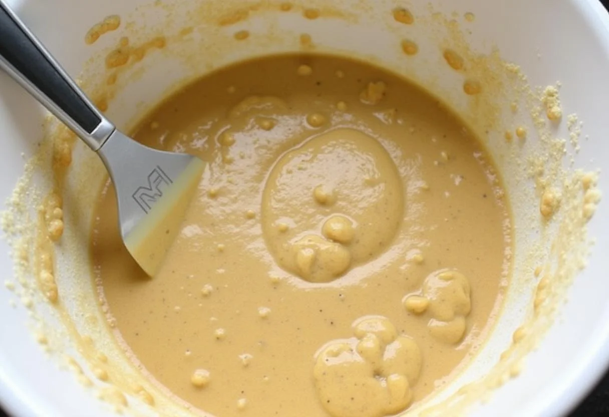 Envolvendo farinha e canela na massa de banana para Bolo de Banana com Canela.
