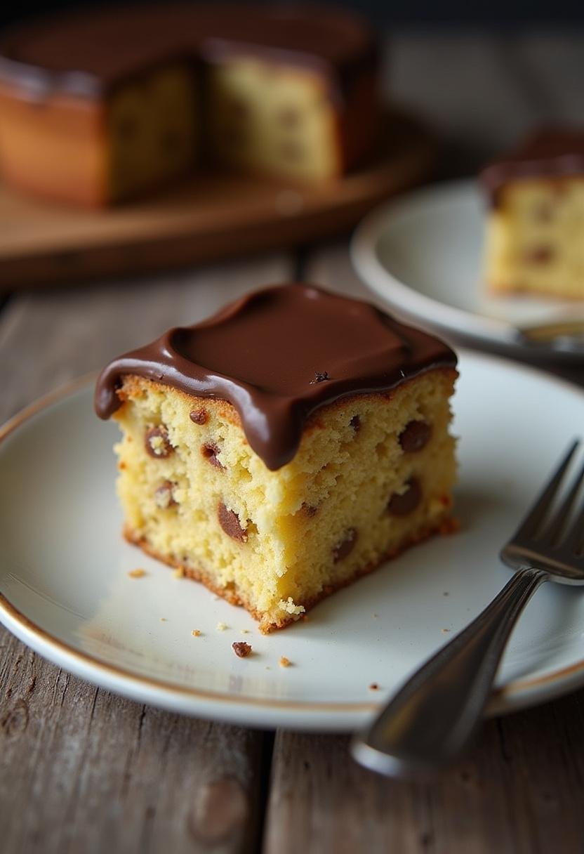 Fatia do Bolo de Cenoura com Nozes decorada com cobertura de chocolate, ideal para servir.