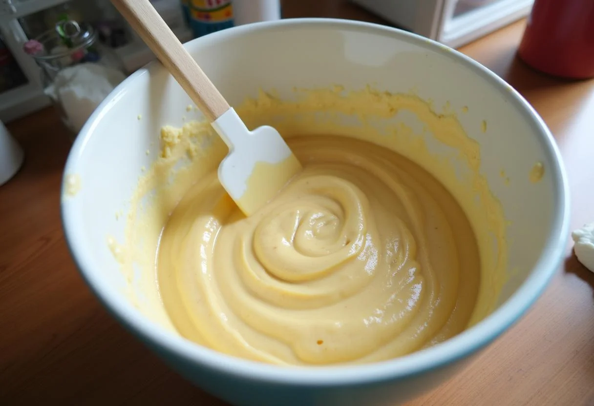 Massa homogênea do Bolo de Chocolate com Nozes pronta para ser assada.