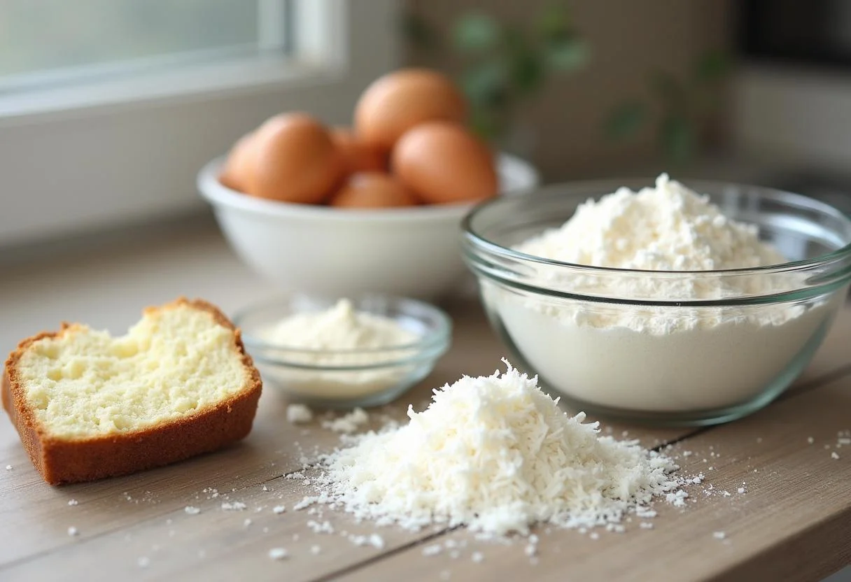 Mistura de coco ralado e açúcar para o Bolo de Coco com Doce de Leite.