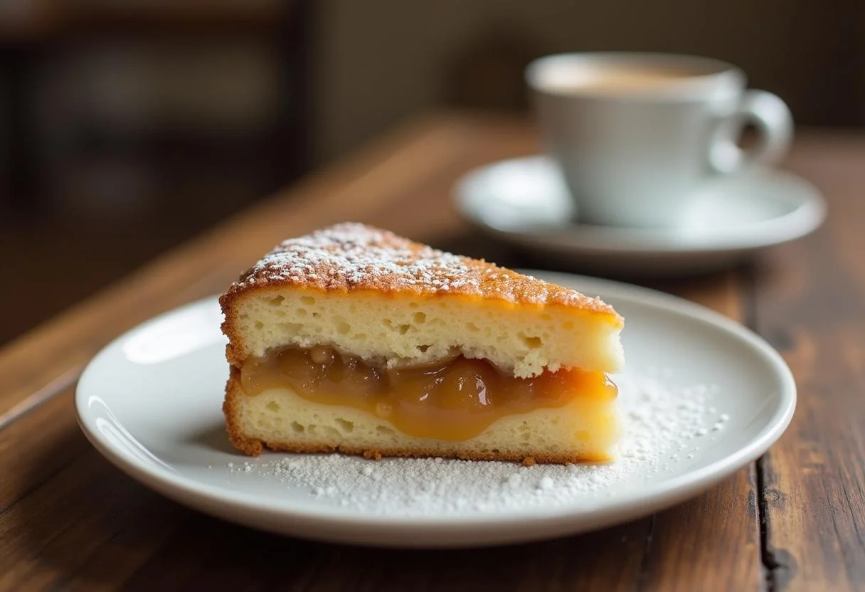 Fatia de Bolo de Fubá com Goiabada, uma delícia brasileira perfeita para servir com café.