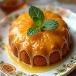 Bolo de Laranja com Calda decorado e pronto para servir.