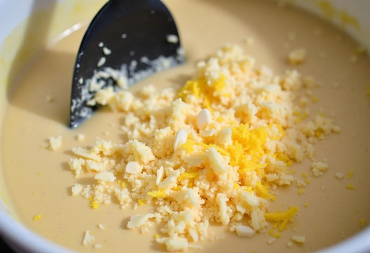 Ingredientes molhados para o bolo de laranja com coco preparados para mistura.