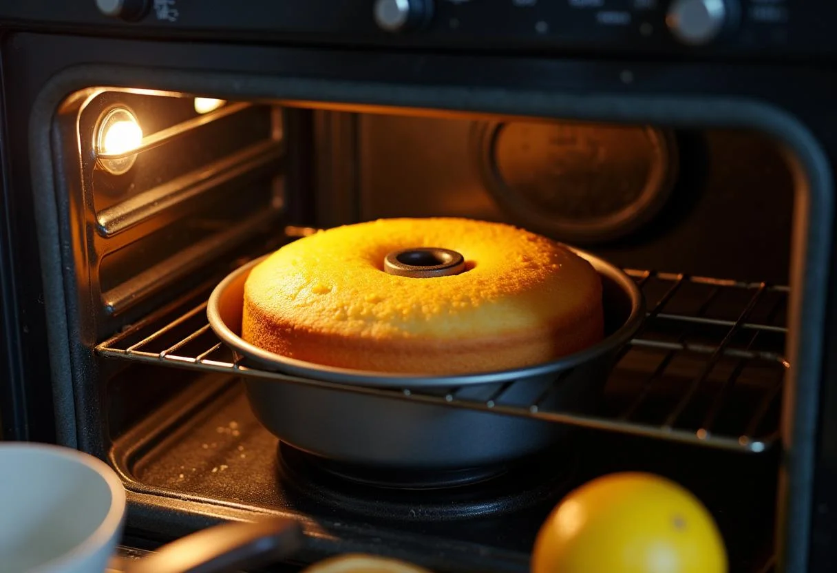 Bolo de Limão sendo colocado no forno para assar.