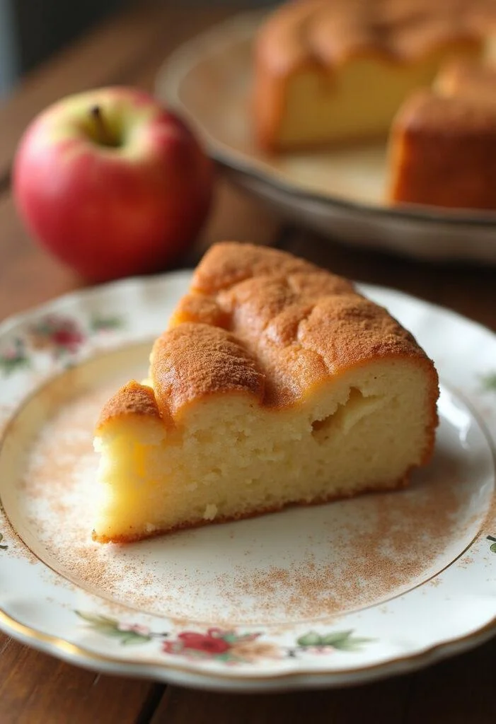 Fatias de Bolo de Maçã com Canela, pronto para servir em uma mesa aconchegante.