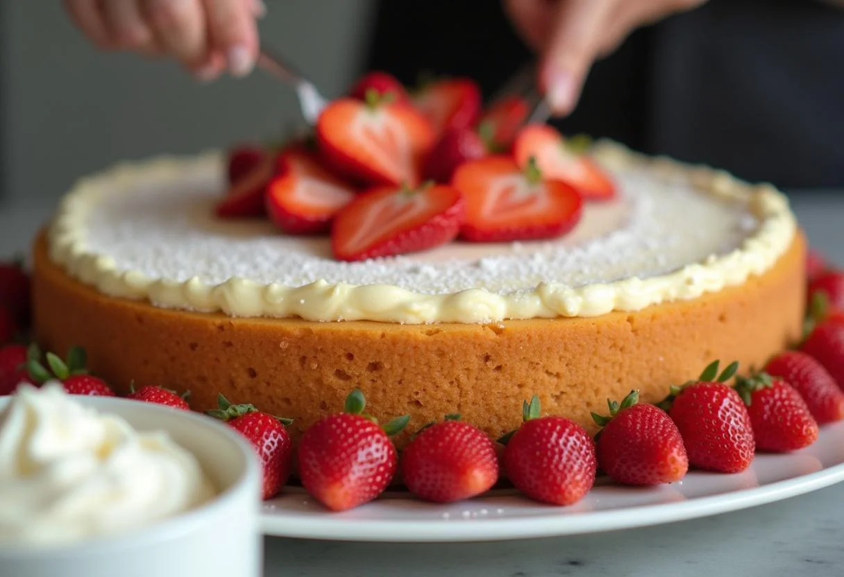Massa do Bolo de Morango com pedaços de morango incorporados.