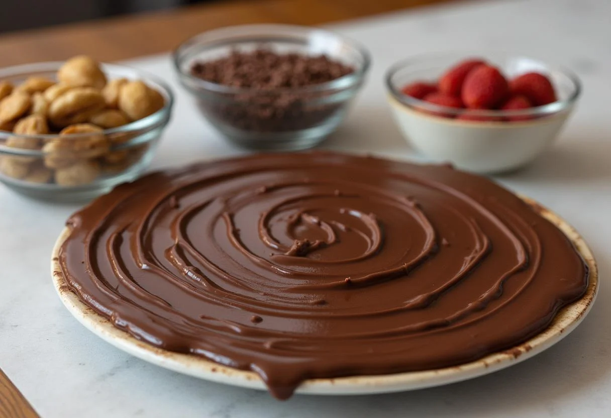 Mistura de Brigadeiro resfriada pronta para ser enrolada com coberturas ao redor.