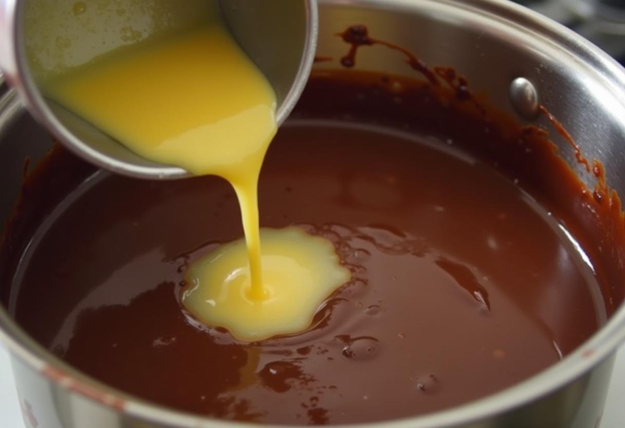 Manteiga sendo adicionada à mistura de chocolate para Brigadeiro Gourmet dos Sonhos.