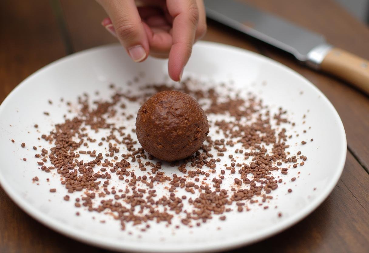 Prato com granulado de chocolate pronto para enrolar os brigadeiros gourmet.