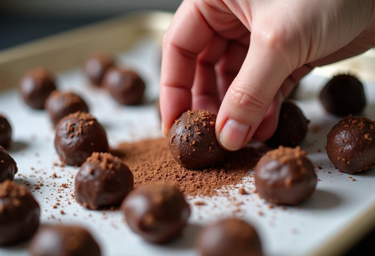Rolling Brigadeiros in chocolate sprinkles for the finishing touch on Brigadeiro Gourmet dos Sonhos.