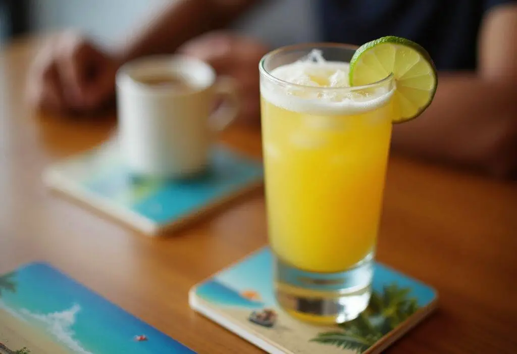Caipirinha pronta, gelada e decorada com limão, perfeita para servir.