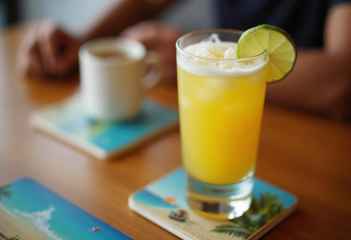 Caipirinha pronta, gelada e decorada com limão, perfeita para servir.