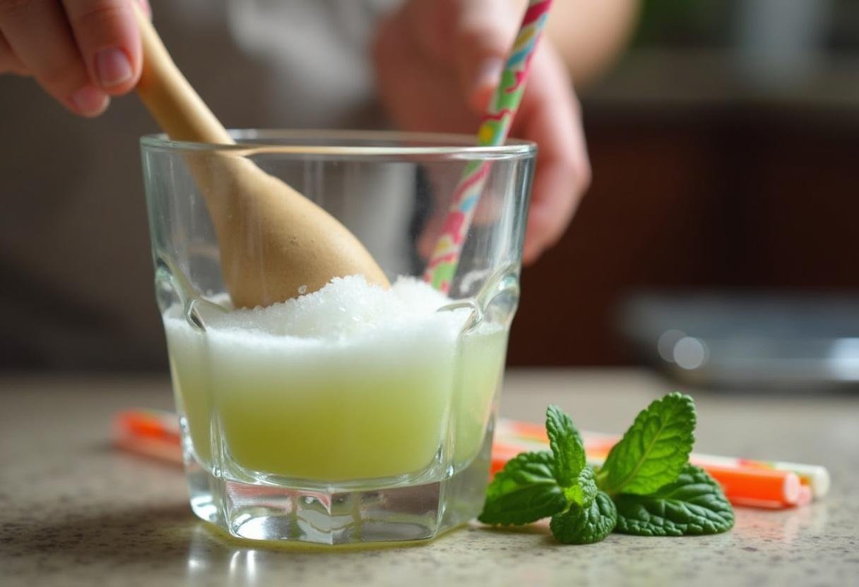 Muddling lime and sugar in a glass to prepare Caipirinha Refrescante do Verão Tropical.