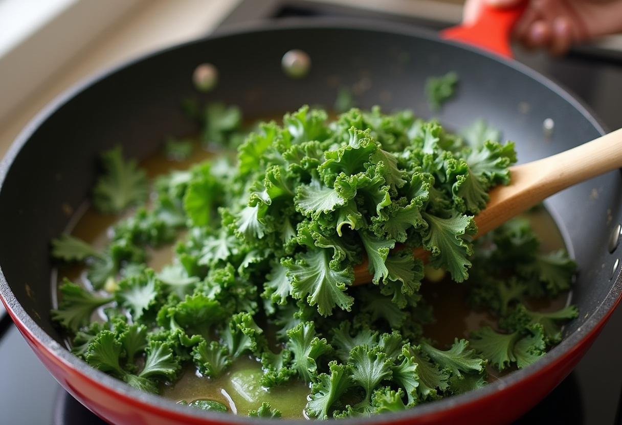 Kale leaves incorporated into the Caldo Verde Cremoso for added flavor and color.