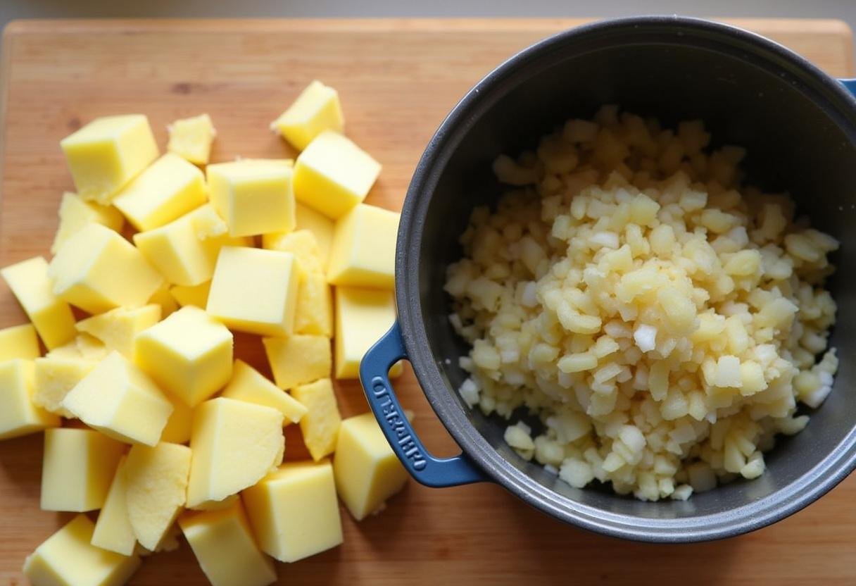 Batatas descascadas e cortadas prontas para o caldo verde.
