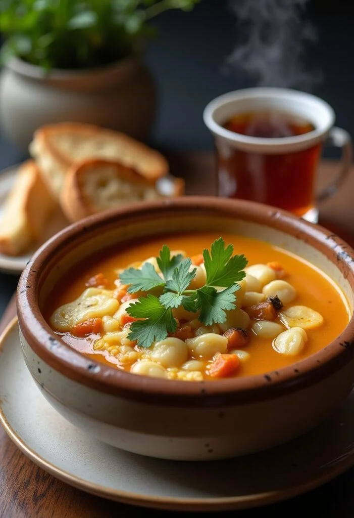 Caldo de Feijão reconfortante com coentro fresco, ideal para aquecer em dias frios e chuvosos.