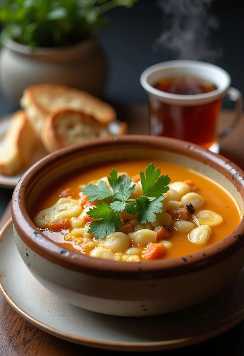 Caldo de Feijão reconfortante com coentro fresco, ideal para aquecer em dias frios e chuvosos.
