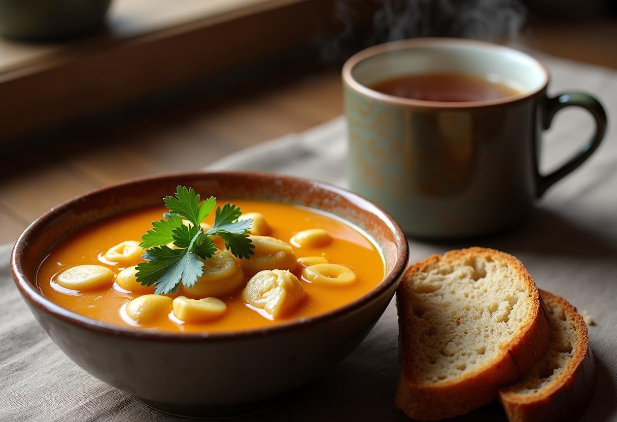 Caldo de Feijão reconfortante com coentro fresco, ideal para aquecer em dias frios e chuvosos.