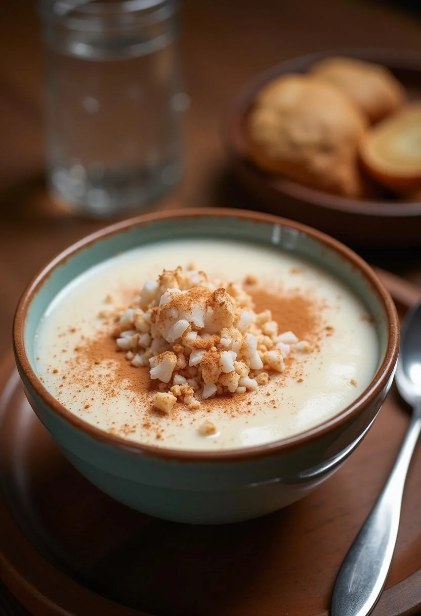 Delicious Canjica Doce Tradicional served in a bowl, ideal for festive Brazilian celebrations.