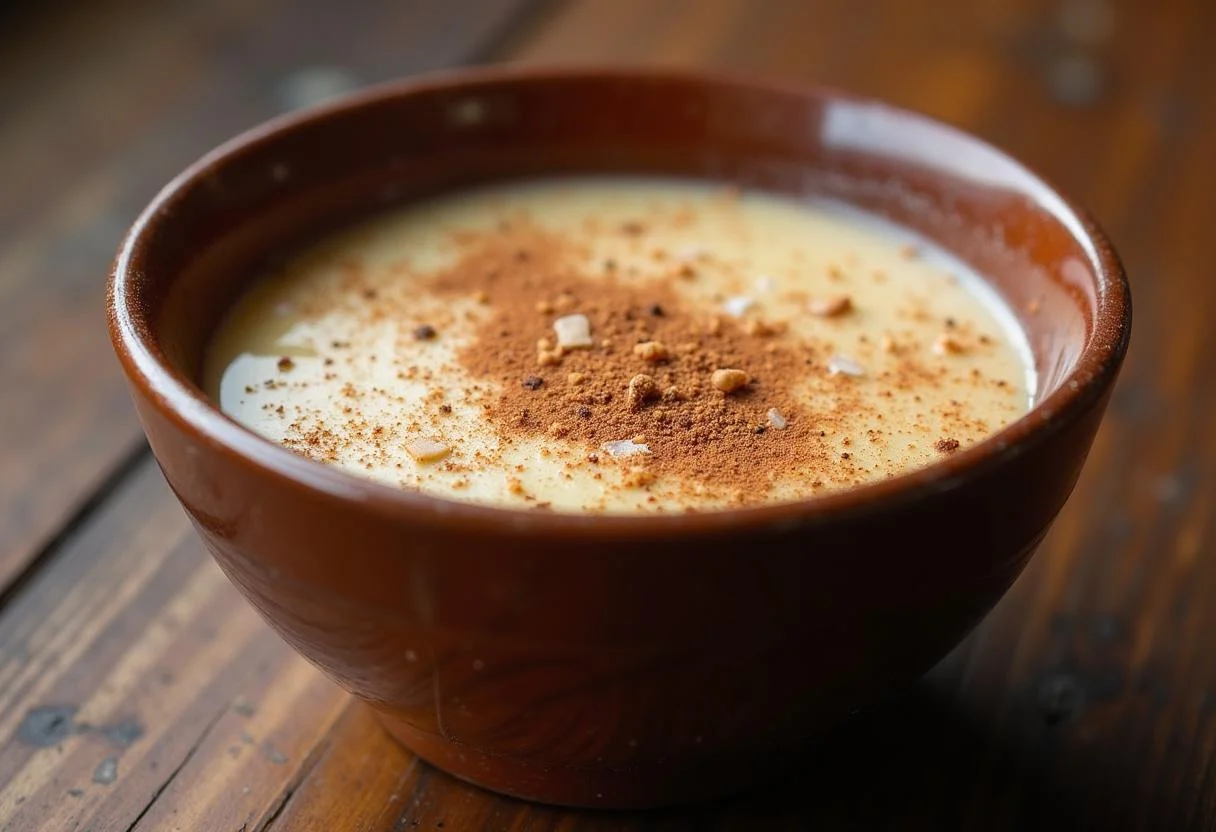 Deliciosa Canjica Doce Tradicional servida em uma tigela, ideal para celebrações festivas brasileiras.