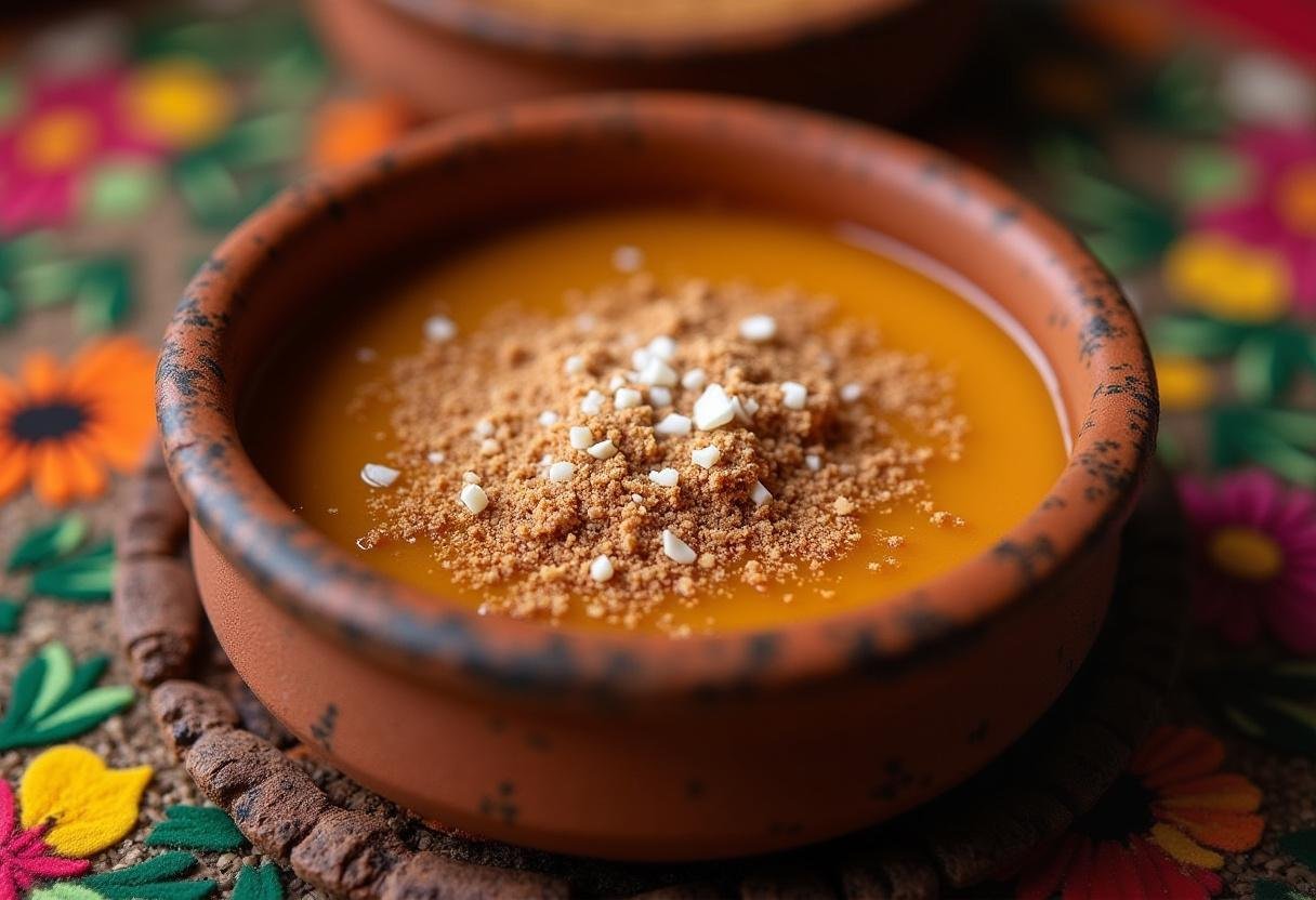 Canjica Doce da Noite Junina finalizada, decorada com canela e coco ralado, pronta para servir em festa junina.