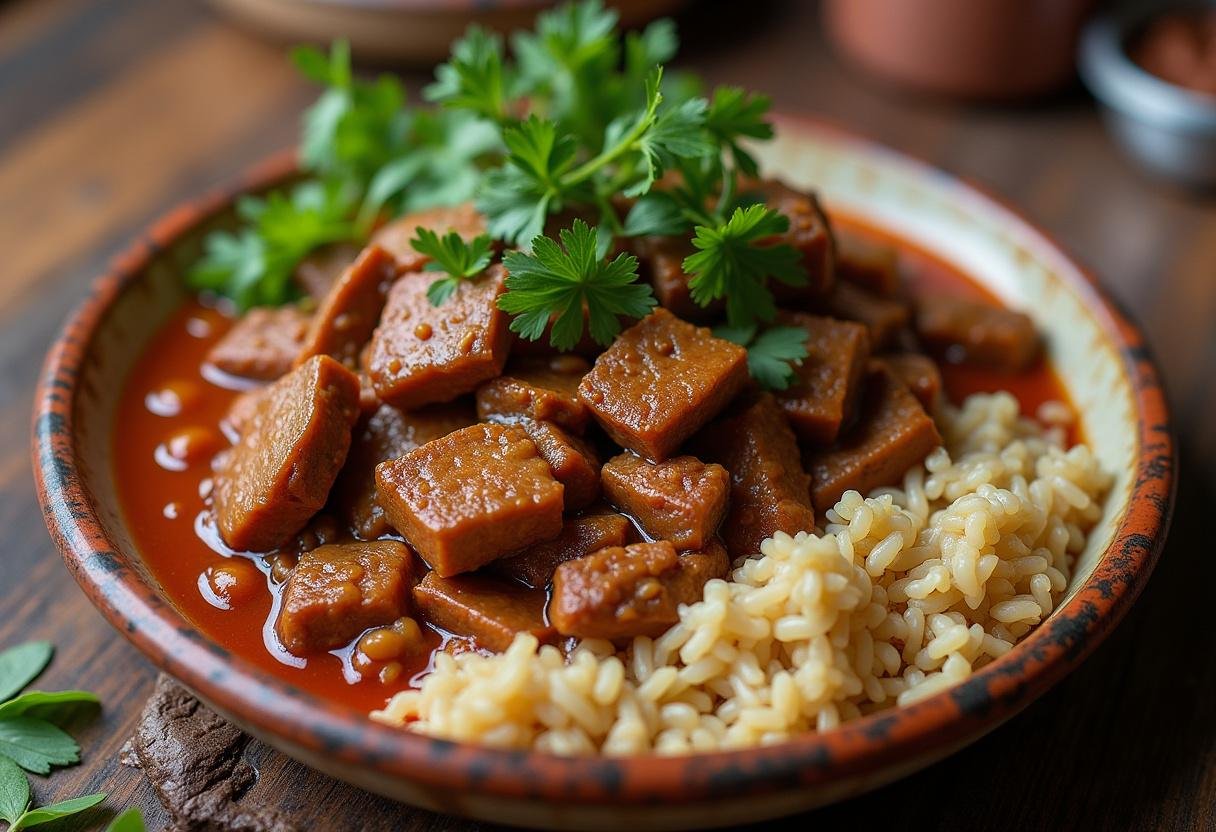 Deliciosa carne-de-sol desfiada servida com arroz e feijão, perfeita para uma refeição farta.
