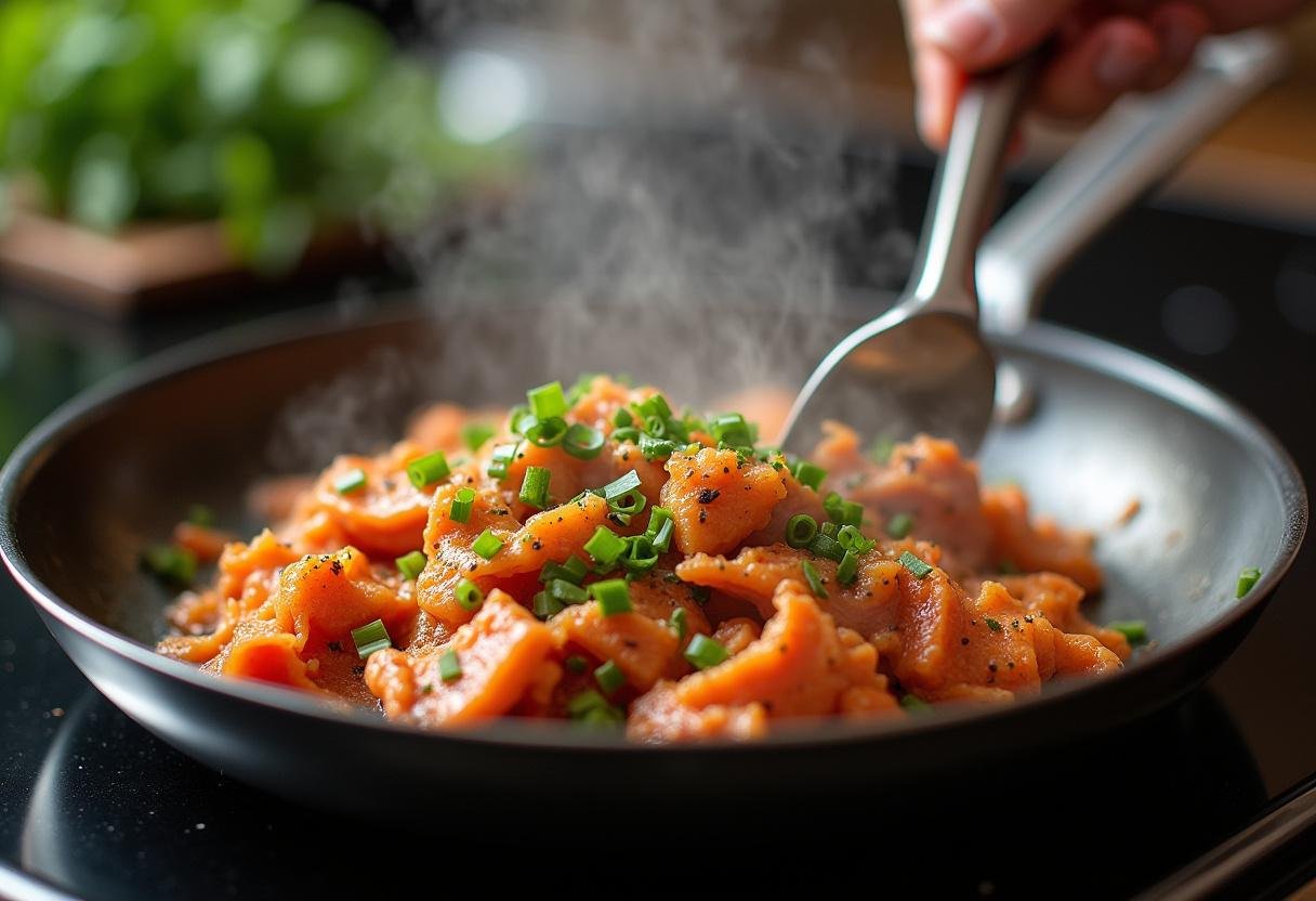 Refogando carne-de-sol desfiada com ervas para um sabor intenso na Carne-de-Sol Desfiada.