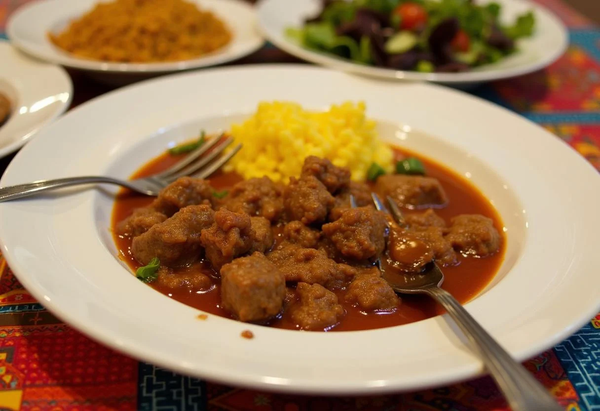 Delicious Carne de Sol com Macaxeira served with farofa and salad, perfect for a traditional meal.