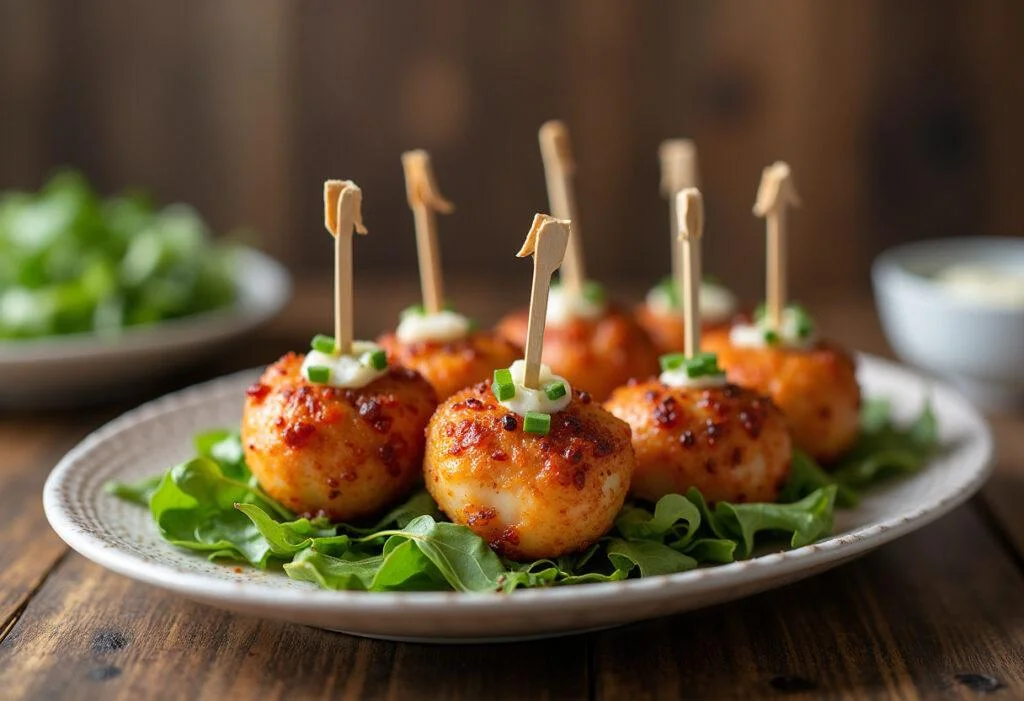 Aperitivo de coração de frango acebolado finalizado, perfeito para festas e reuniões.