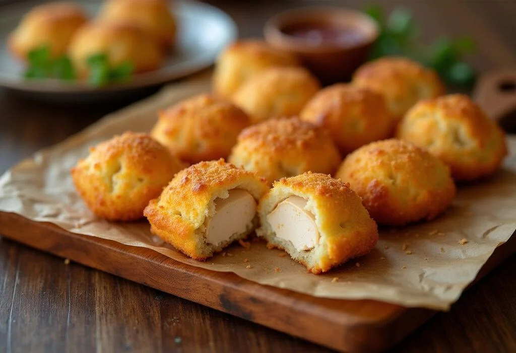 Coxinhas douradas e suaves do Brasil crocantes por fora e cremosas por dentro, prontas para servir.